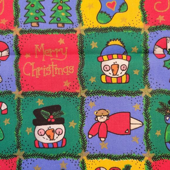 Cotton Fabric Christmas Squares Snowman Tree Candy Cane Joy 18 x 44” Holiday - Picture 3 of 14